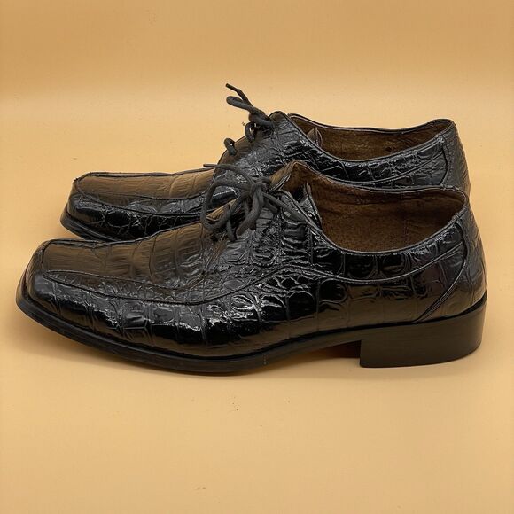 Sevasta Italiano Leather Dress Shoes Men's 11 Black Snake Pattern Dandy Grandad - Picture 13 of 16